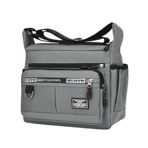 Sacoche pour homme imperméable 25×25,7×13,3 cm Petite sacoche à bandoulière pour le travail Sac en toile Oxford en nylon et polyester avec plusieurs poches gris