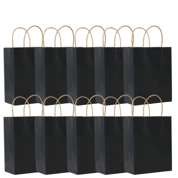 Sacos de papel para presentes 10 unid 15 × 8 × 21 cm sacos pretos com alças de papel embalagem de presentes festa e embalagem de presentes 1