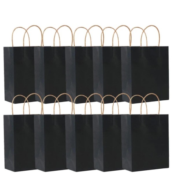 Sacs en papier cadeaux 10 pcs 15 × 8 × 21 cm sacs noirs avec poignées en papier emballage de cadeaux fête et emballage de cadeaux d'anniversaire 1