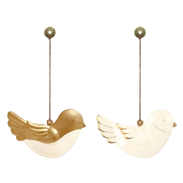 Săculeț delicat 2 bucăți de ornamente metalice de Crăciun în formă de păsărele Pictate manual decorațiuni suspendate pentru brad Motiv festiv natural 1