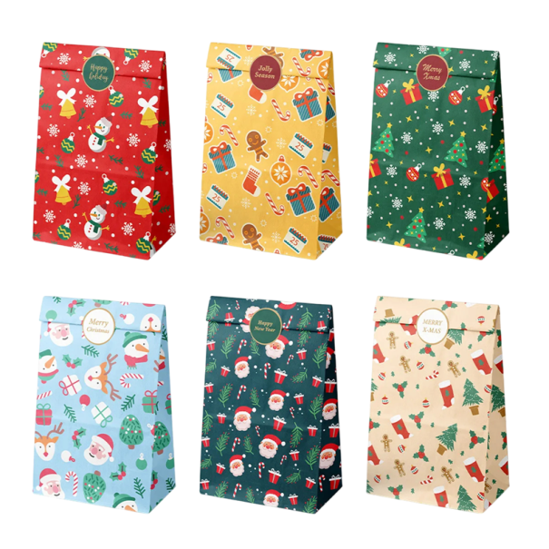 Săculeți de cadou de Crăciun 24 buc 22 x 12 x 8 cm Săculeți din hârtie retro cu motive de Crăciun Autocolante Carton 6 tipuri câte 4 buc 1