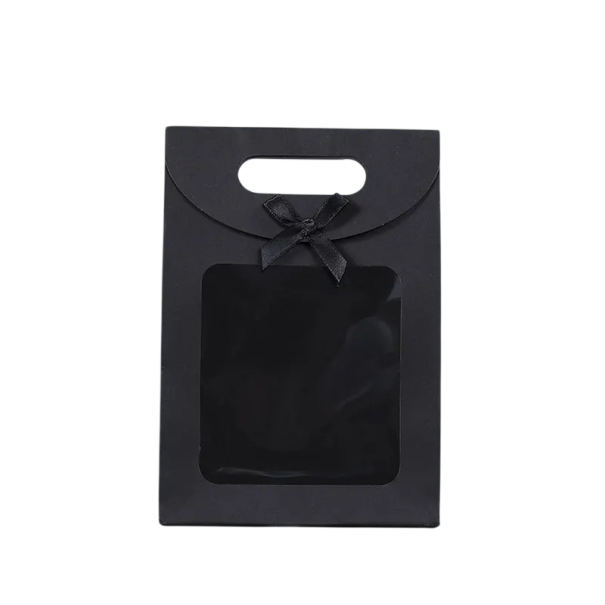 Sada 10 ks dárkových krabiček skládací 14 × 7 × 20 cm papírové balení dárků krabičky s okénkem a mašlí černá