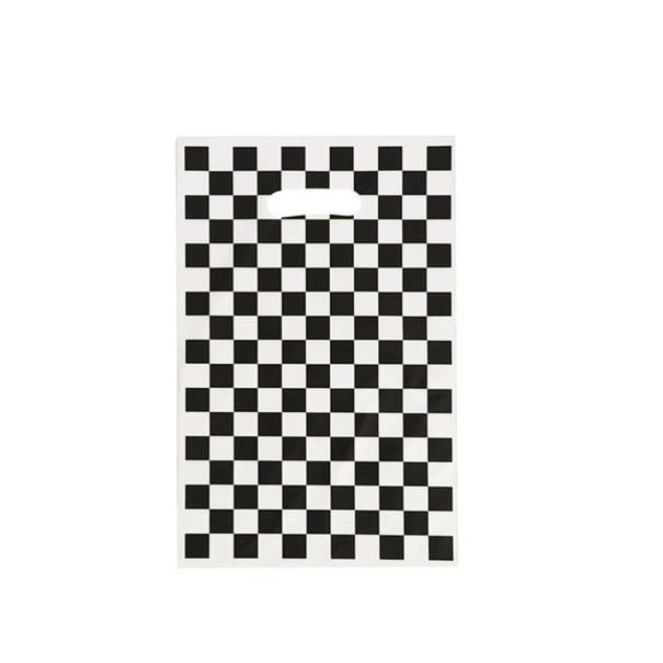 Sada 10 ks dárkových sáčků 25 × 16,3 cm plastové bílé sáčky s černým kostkovaným vzorem na balení dárků a sladkostí 1