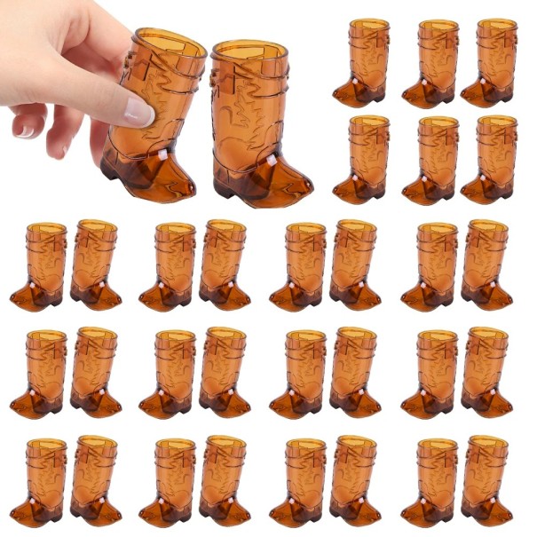 Sada 10 ks panáků Kovbojská bota 6,5 cm Mini plastové skleničky na oslavu rozlučku se svobodou párty dekorace hnědá