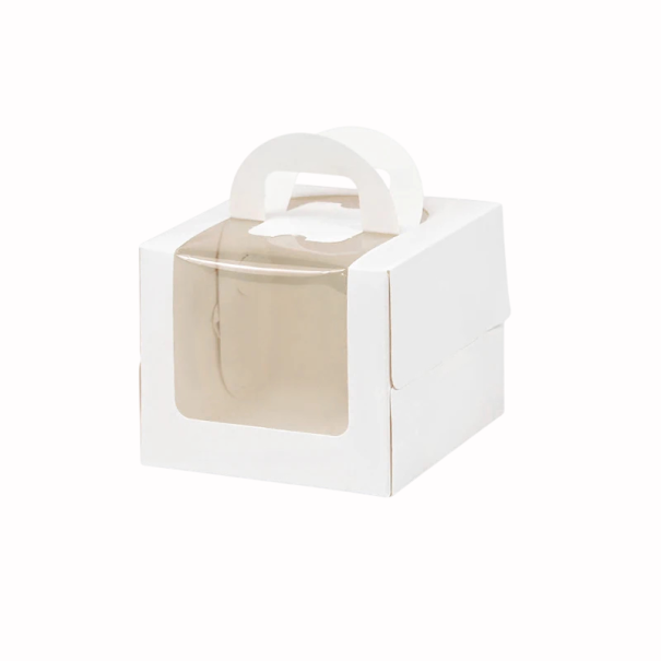 Sada 10 ks papírových dárkových krabic 15,5×15,5×12 cm bílá krabice s okýnkem a rukojetí na dortík, květiny a drobné dárky 1