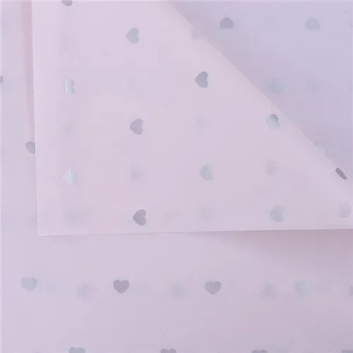 Sada 10 ks světle růžový průhledný balicí papír s barevnými srdíčky 50x70 cm arch dekorativní papír na balení dárků květin stříbrná
