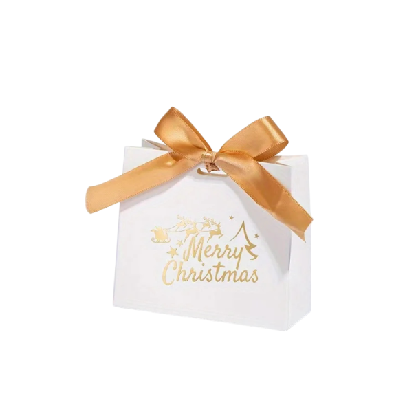 Sada 12 ks vánočních dárkových tašek s potiskem Merry Christmas papírové tašky s mašlí na balení dárků a vánočních překvapení bílá