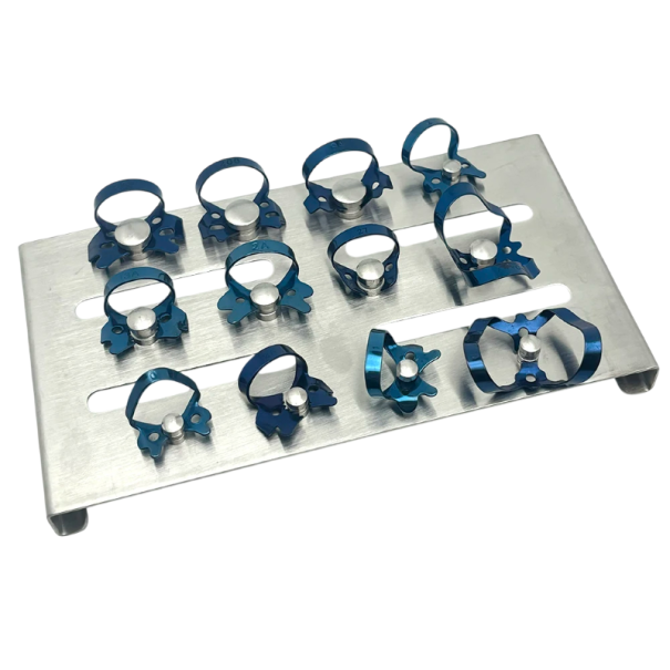 Sada 12 ks zubních endodontických svorek kofferdamové klipy nerezová ocel stomatologické držáky pro fixaci kofferdamu modrá