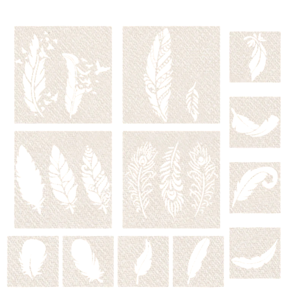 Sada 12 plastových šablon peříčka 14,4x14,4 cm a 7,6x7,6 cm opakovaně použitelné šablony pro malování dekorací 1