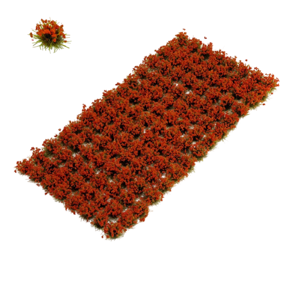 Sada 120 ks Trsy trávy 6 mm x 8 mm Miniaturní travní chomáčky plastová Dekorace pro dioráma modelovou krajinu červená