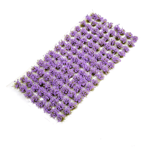 Sada 120 ks Trsy trávy 6 mm x 8 mm Miniaturní travní chomáčky plastová Dekorace pro dioráma modelovou krajinu fialová