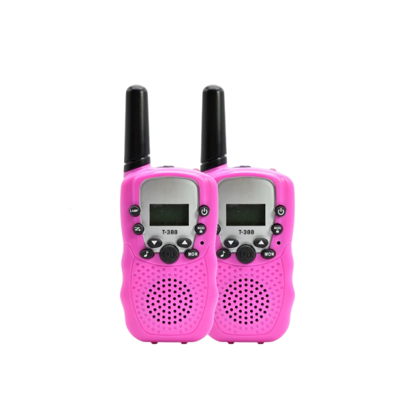 Sada 2 dětských vysílaček T-388 s dlouhým dosahem 8 kanálů frekvence 446 MHz LCD displej a svítilna na 4x AAA baterie pro děti růžová