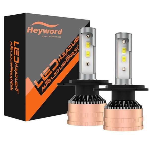 Sada 2 ks LED autožárovek Heyword H4 Čipy 3570 Hliníkové tělo se žebrovaným chladičem Bílé světlo 6000 K Do světlometů osobních automobilů 1
