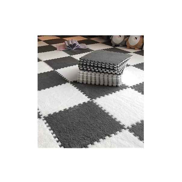Sada 20 ks dětská pěnová podložka 30x30 cm Měkké puzzle koberce Hrací podložka z pěny Skládací pěnový koberec pro děti černo - bílá