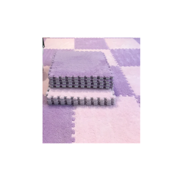 Sada 20 ks dětská pěnová podložka 30x30 cm Měkké puzzle koberce Hrací podložka z pěny Skládací pěnový koberec pro děti růžovo-fialová