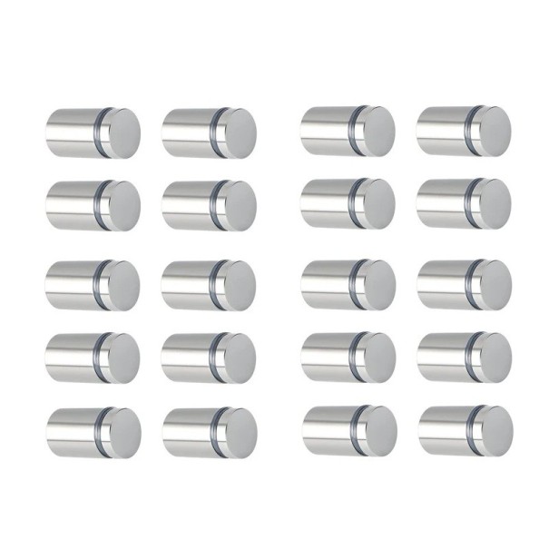 Sada 20 ks distančních šroubů 12x20 mm nerezová ocel stříbrné montážní držáky pro upevnění skla cedulí a panelů 1