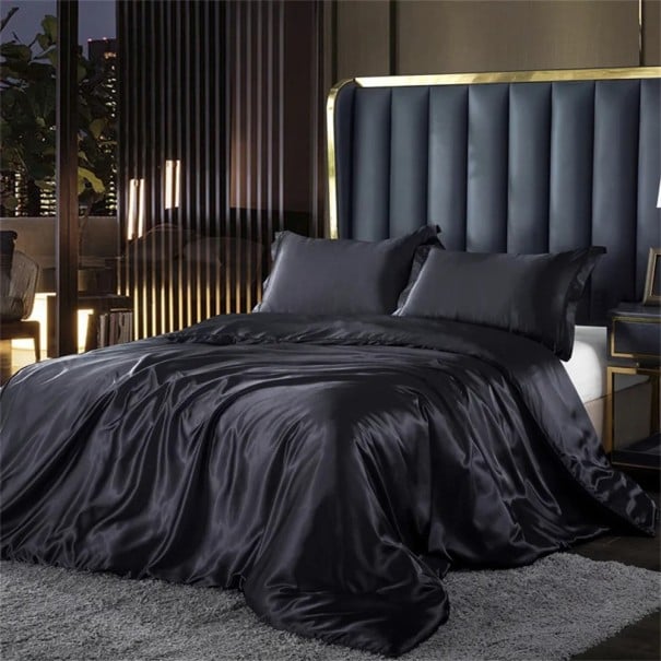 Sada 3 ks povlečení King Size Povlak na přikrývku 220 x 240 cm 2x povlak na polštář 48 x 74 cm Lesklé ložní povlečení černá