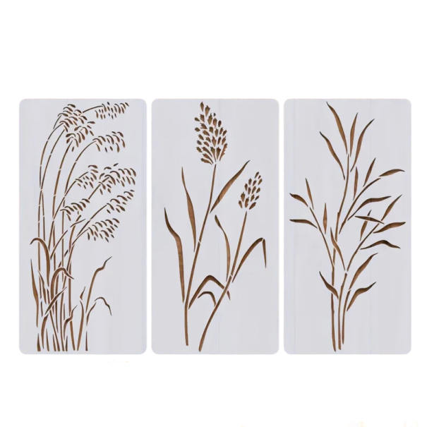 Sada 3 ks velkých plastových šablon rostliny 20x40 cm opakovaně použitelné šablony pro malování stěn nábytku a dekorací 1