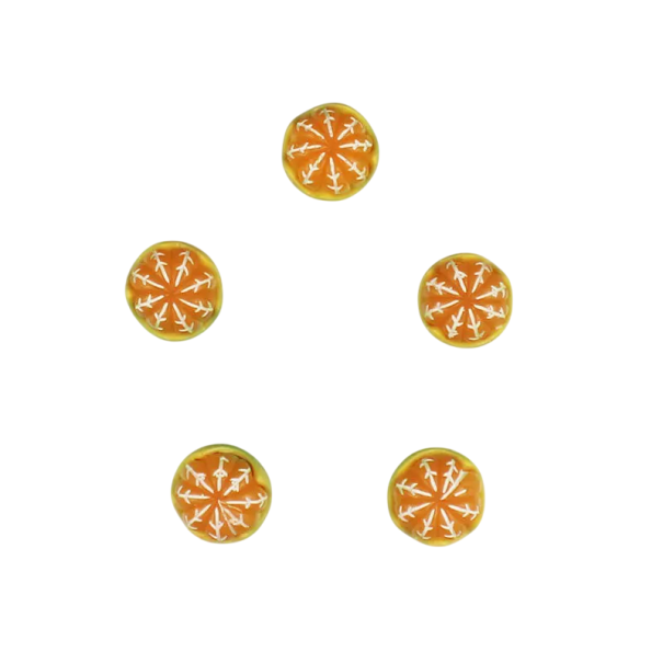 Sada 3D magnetky mandarinka 5 ks 1,3–1,6 cm pryskyřice s magnetem oranžová se zeleným okrajem dekorace na lednici nástěnku 1