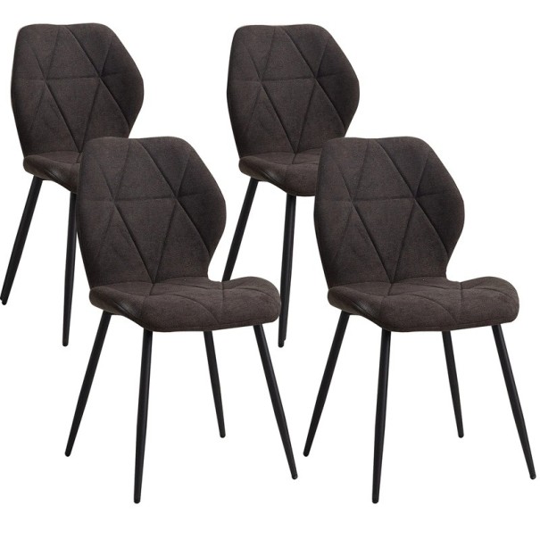 Sada 4 ks jídelních židlí s ergonomickým opěradlem, 86x48 cm, lněný potah a černé kovové nohy, nosnost 120 kg, do jídelny černá