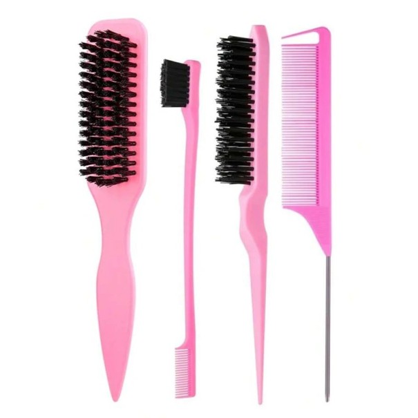 Sada 4 ks kadeřnických nástrojů na vlasy Profesionální kartáče a hřeben se špičkou Ergonomický styling pro všechny typy vlasů růžová