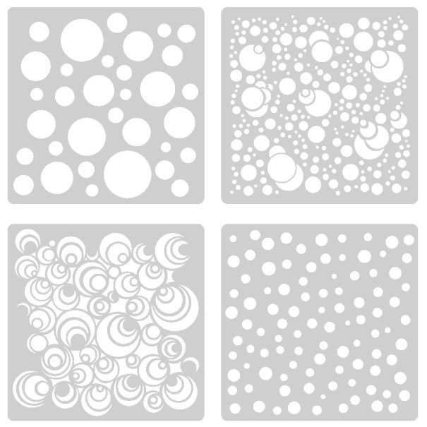Sada 4 ks  plastových šablon kruhové vzory 13x13 cm PET opakovaně použitelné stencil šablony pro malování stěn nábytku textilu 1