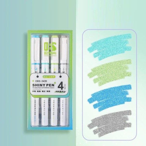 Sada 4 ks třpytkových fixů zvýrazňovačů Třpytivé fixy pro kreativní psaní a kreslení Unikátní design pro umělecké projekty zelená