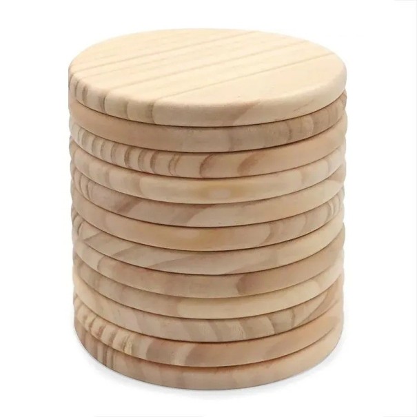 Sada 5 kulatých dřevěných podtácků 10,16x10,16x0,7 cm přírodní dřevo DIY tvoření dekorace malování gravírování kreativní projekty 1