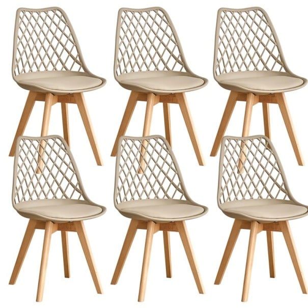 Sada 6 jídelních židlí s mřížkovaným opěradlem a čalouněným sedákem 82 x 55 x 48 cm Plast dřevo i umělá kůže Do kuchyně a jídelny béžova