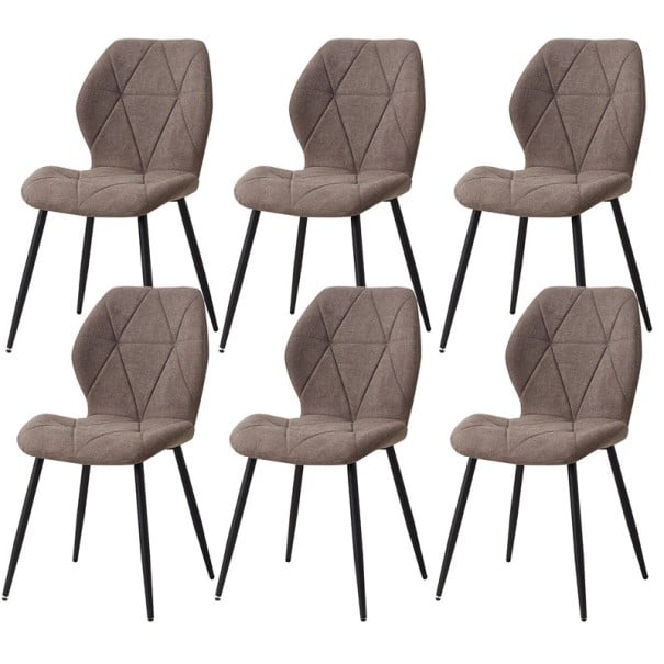 Sada 6 ks jedálenských stoličiek s prešívaním, rozmery 86x48 cm, ľanové čalúnenie a čierny kovový rám, nosnosť 120 kg, do jedálne aj reštaurácie hnedá
