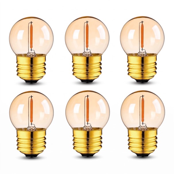 Sada 6 ks kulatých LED žárovek E27 Stmívatelné s LED vláknem 1 W 220 V Jantarové sklo a zlatá patice Teplá bílá 2200 K Do lamp a svítidel 1