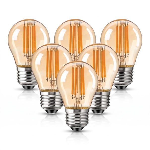 Sada 6 ks LED žárovek s vláknem G45 E27 Stmívatelné 4 W 320 lm 220 V 7,3 x 4,5 cm Jantarové sklo Teplá bílá 2700 K Do lamp a svítidel 1