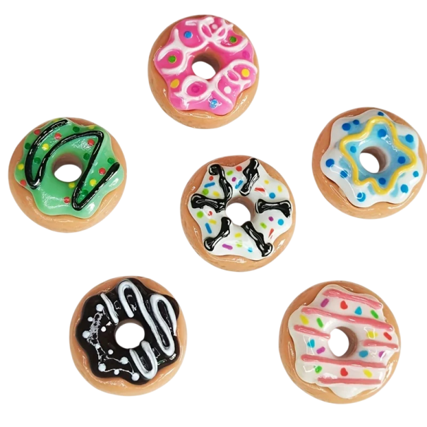 Sada 6 ks magnetek donuty dekorativní magnety 23×25 mm pryskyřice barevný design magnety na lednici nástěnku poznámky 1