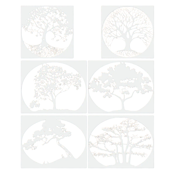 Sada 6 ks  plastových malířských šablon strom 20x20 cm a 25x20 cm opakovaně použitelné stencil šablony pro dekoraci stěn nábytku 1