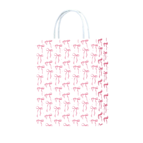 Sada 6 ks ružová darčeková taška s mašličkami 15x8x21 cm papier pevné ucha dekoratívna taška na dary narodeniny oslavy 1