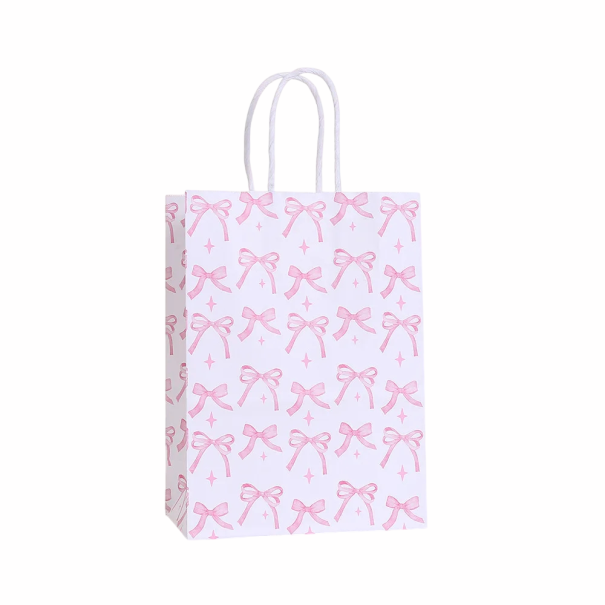 Sada 6 ks ružová darčeková taška s mašličkami 15x8x21 cm papier pevné ucha dekoratívna taška na dary narodeniny oslavy 2