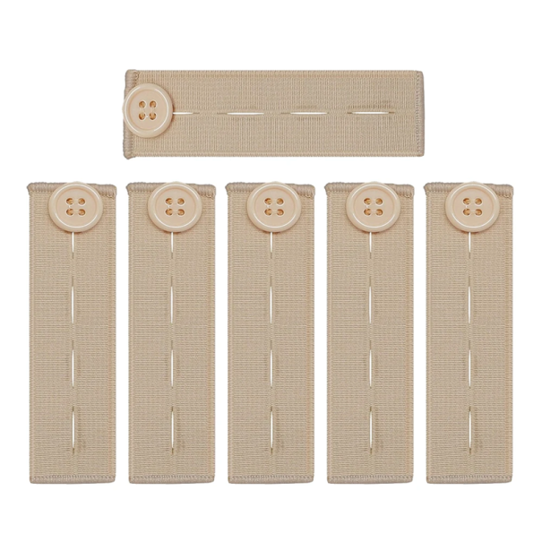 Sada 6 prodlužovačů pasu na knoflík 85 x 25 mm Textilní pásky na kalhoty Doplňky k oblečení Polyesterové rozšiřovače pasu khaki