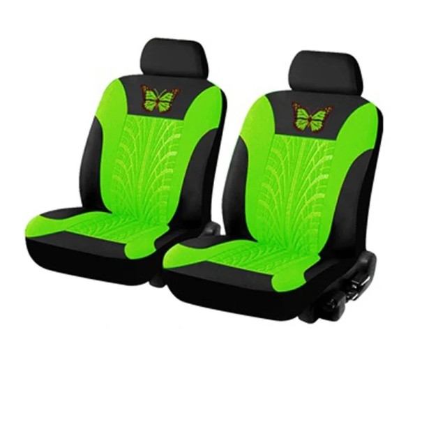 Sada autopotahů na přední sedadla 2 ks Design pneumatiky s motýlkem Ochranné potahy na autosedačky Polyester Stylový vzor Snadná údržba zelená