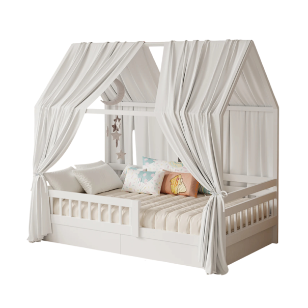 Sada baldachýnů nad postel 2 ks 135x350 cm mušelínová prodyšná látka praní 30 °C závěsný textilní doplněk do dětského pokoje bílá