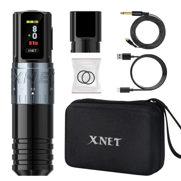 Sada bezdrôtového tetovacieho pera s kapacitou batérie 2400 mAh Elektrický strojček na tetovanie a permanentný make-up s USB-C káblom a RCA káblom Tetovací strojček s OLED displejom pre začiatočníkov aj profesionálov v sade strieborná
