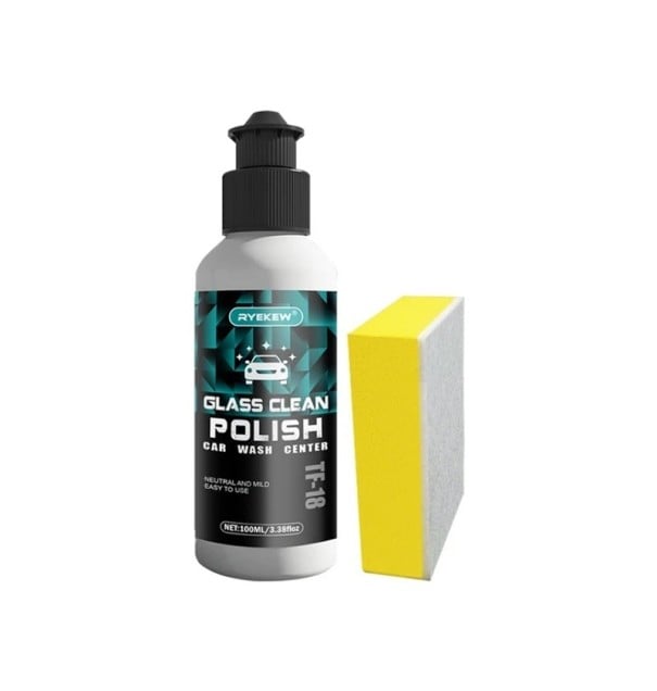 Sada čističe autoskla s lešticí funkcí 100 ml + houbička hloubkové čištění skla hydrofobní ochrana černo-žlutá pro čelní skla 1