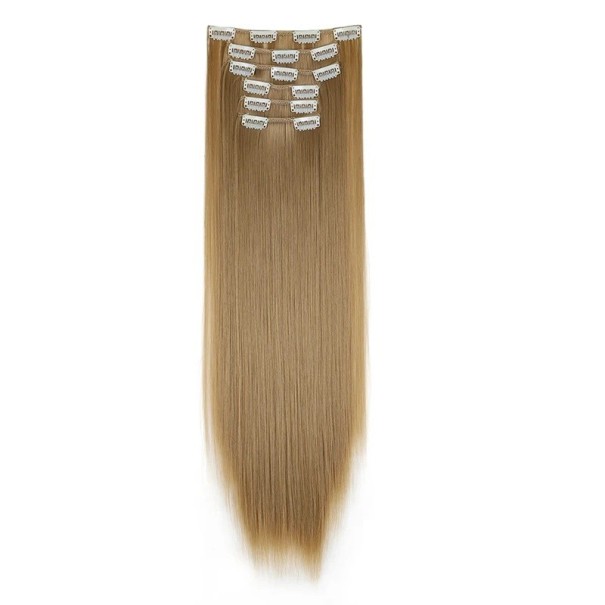 Sada clip in příčesky rovné 60 cm syntetické vlasy pro zahuštění a prodloužení účesu 6 ks snadná aplikace 8