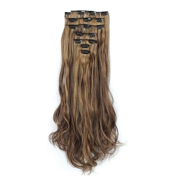 Sada clip in příčesky vlnité 55 cm syntetické vlasy tepelně odolné pro prodloužení a zahuštění vlasů 7 kusů 130 g 3
