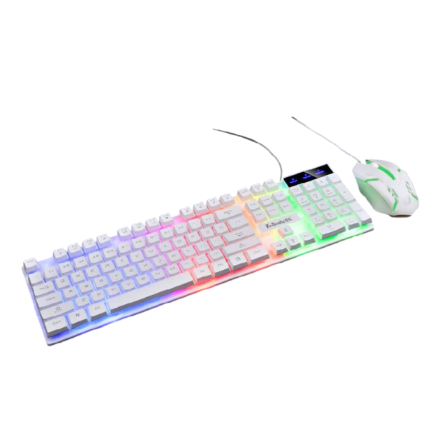 Sada klávesnice a myši KM320 vodotěsná podsvícená herní sestava vícebarevné provedení pro PC kancelář i gaming bílá
