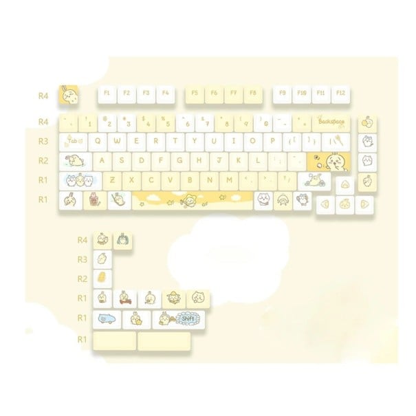 Sada krytek na klávesy cartoon motiv 95 ks PBT MOA profil krémově žlutá bílá keycaps pro mechanickou klávesnici herní i pracovní 1