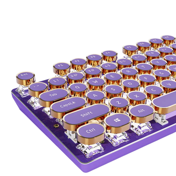 Sada kulatých kláves EWEADN V20 104 ks LED bílé podsvícení retro design pro mechanickou herní klávesnici s numerikou fialová