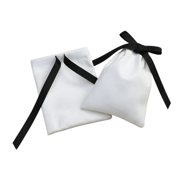 Sada látkových sáčků 10 ks 8×10 cm zatahovací na stužku textilní sáčky bílá s černou stuhou na balení dárků černá