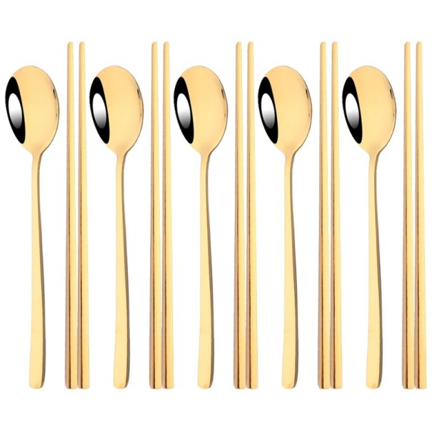 Sada lžic a hůlek stolní příbory pro asijské stolování Jídelní sada nádobí pro domácnost zlatá