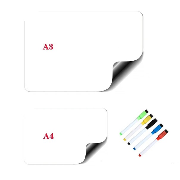 Sada magnetických tabulí na fixy A3 A4 stíratelná s 5 fixy uchycení na lednici praktická psací plocha pro poznámky a plánování 1