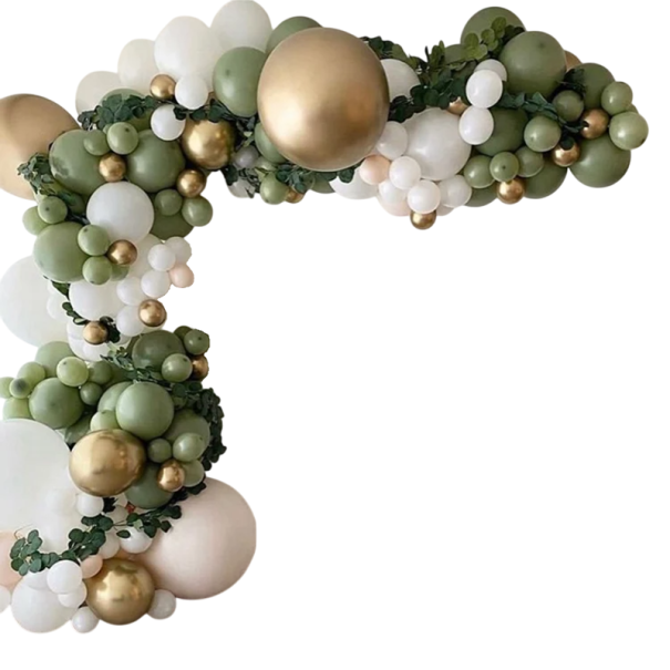 Sada na balónkovú girlandu 152 ks Zelené biele a zlaté balónky Dekorácia na oslavu narodenín svadbu párty s povrázkom a lepenkou 1